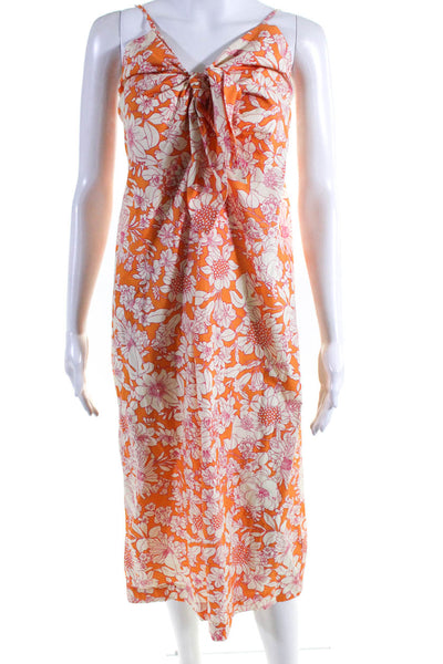 J Crew Women's Spaghetti Strap Floral Print A Line Midi Dress Orange Size XS