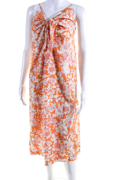 J Crew Women's Spaghetti Strap Floral Print A Line Midi Dress Orange Size XS