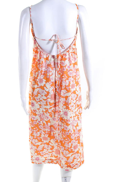 J Crew Women's Spaghetti Strap Floral Print A Line Midi Dress Orange Size XS