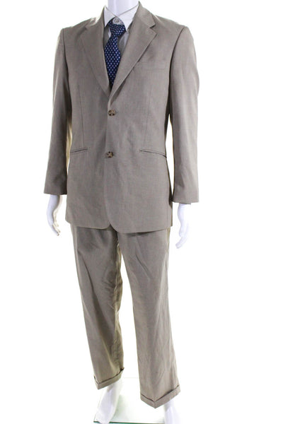 Perry Ellis Mens Two Button Notched Lapel Pinstriped Suit Brown Size 38R