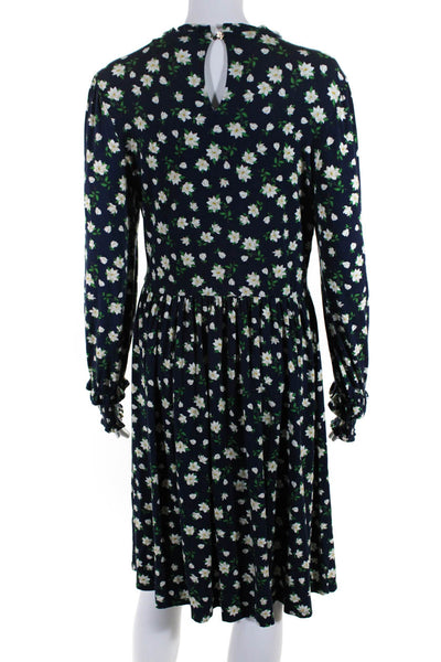 Draper James Women's Long Sleeve Floral Print A-Line Dress Blue Size M