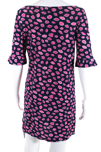 Lilly Pulitzer Womens Lip Print Shirt Dress Navy Blue Pink Cotton Size Small