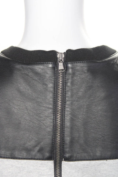 Club Monaco Womens Back Zip Faux Leather Trim A Line Dress Gray Cotton Size 10