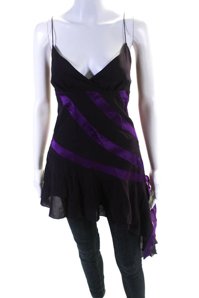 Nicole Miller Collection Womens Silk Striped Asymmetrical Top Purple Size 12