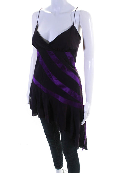 Nicole Miller Collection Womens Silk Striped Asymmetrical Top Purple Size 12