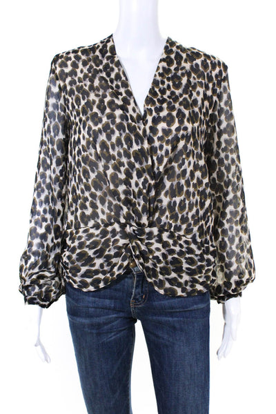 Heartloom Womens Chiffon Jaguar Print Long Sleeve V-Neck Top Multicolor Size M