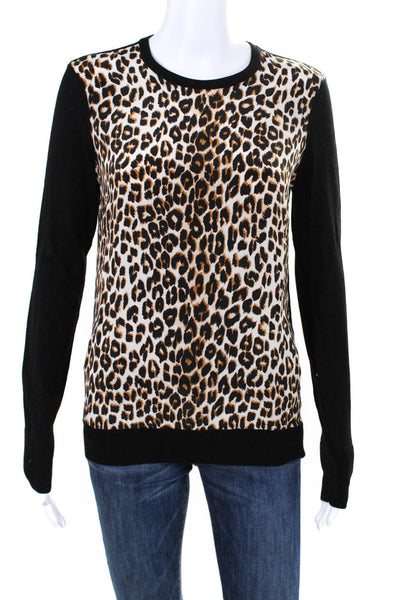 Equipment Femme Womens Silk Leopard Print Crewneck Knit Top Brown Black Size XS