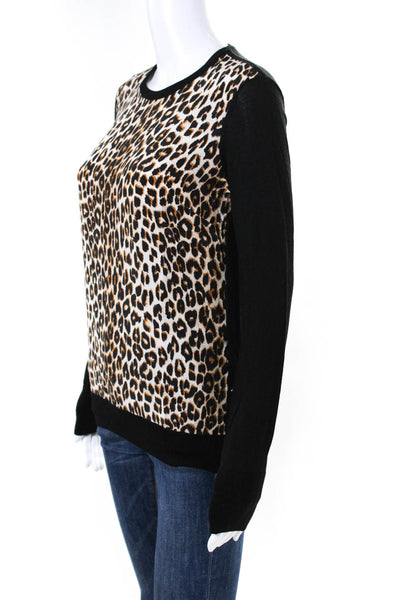 Equipment Femme Womens Silk Leopard Print Crewneck Knit Top Brown Black Size XS