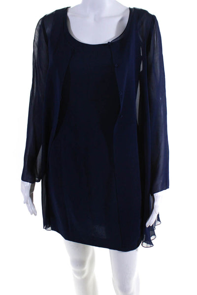 Jeannene Booher Women's Silk Sheath Dress Lightweight Cardigan Set Navy Size 6