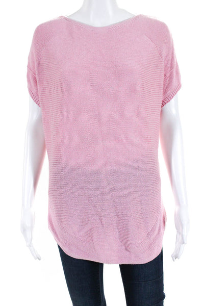 Tyler Boe Womens Short Sleeve Open Knit Tunic Top Sweater Blouse Pink Size M