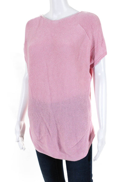 Tyler Boe Womens Short Sleeve Open Knit Tunic Top Sweater Blouse Pink Size M