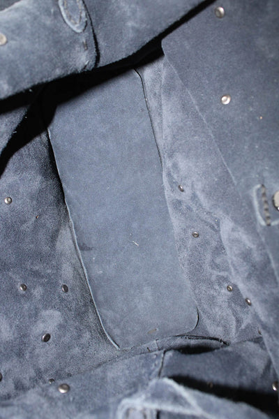 Henry Beguelin Womens Suede Studded Tassel Shoulder Handbag Black Medium