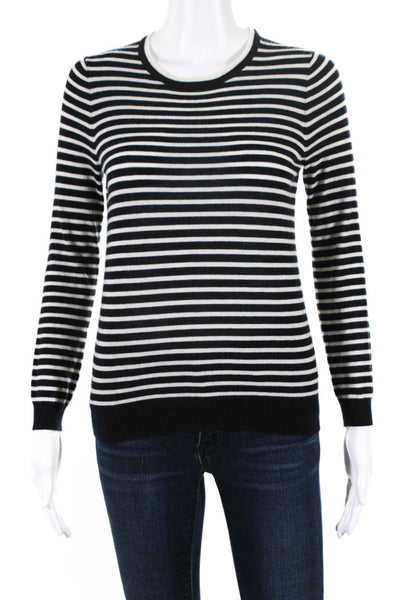 J Crew Womens Italian Cashmere Striped Long Sleeved Top Navy Blue White Size XS
