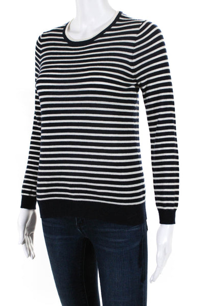 J Crew Womens Italian Cashmere Striped Long Sleeved Top Navy Blue White Size XS
