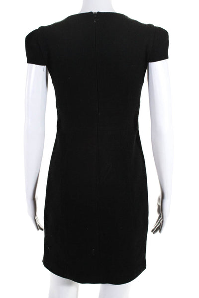 4C Womens Woven Short Sleeved V Neck Knee Length Pencil Dress Black Size 0