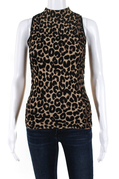 Milly Womens Animal Print Mock Neck Shell Sweater Brown Black Size Petite
