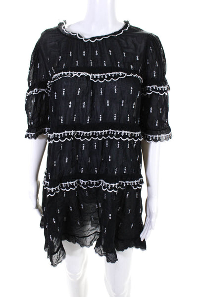 Etoile Isabel Marant Womens Embroidered Scalloped Mini Dress Black White FR 36