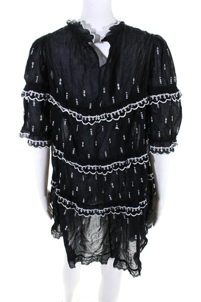 Etoile Isabel Marant Womens Embroidered Scalloped Mini Dress Black White FR 36