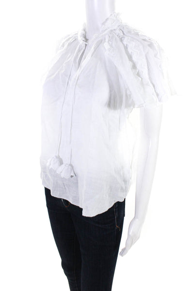 Sea New York Womens Zig Zag Lace Short Sleeve Top Blouse White Ramie Size 2