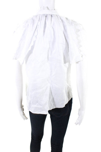 Sea New York Womens Zig Zag Lace Short Sleeve Top Blouse White Ramie Size 2