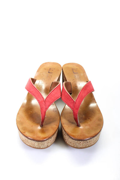 Kjaques St. Tropez Womens Red T-Strap Wedge High Heels Sandals Shoes Size 8