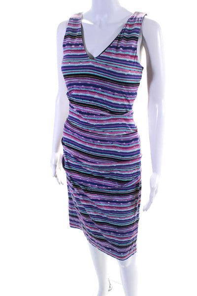 Nicole Miller Collection Womens Sleeveless Striped Bodycon Dress Purple Size M