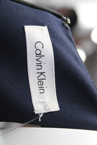 Calvin Klein Womens Sleeveless Belted Zip Up Sheath Dress Navy Blue Size 6