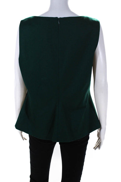 Elie Tahari Womens Green Wool Drape Neck Sleeveless Blouse Top Size L