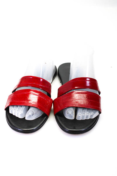 NewbarK Womens Red Black Double Strap Slides Flat Sandals Shoes Size 9.5