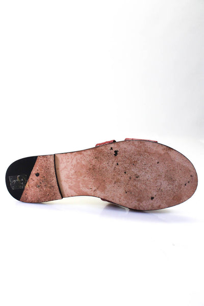 NewbarK Womens Red Black Double Strap Slides Flat Sandals Shoes Size 9.5