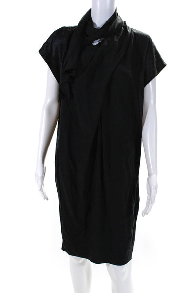 DKNY Women's Sleeveless Knee Length V Neck Shift Dress Black Size L