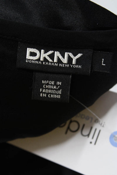 DKNY Women's Sleeveless Knee Length V Neck Shift Dress Black Size L