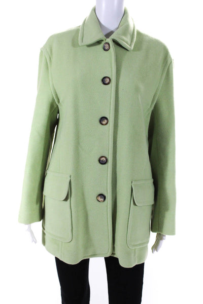 Philippe Adec Women's Button Down Mid Length Wool Blend Coat Green Size 8