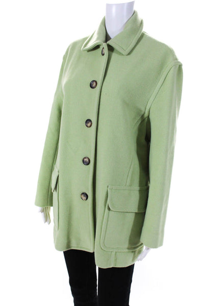 Philippe Adec Women's Button Down Mid Length Wool Blend Coat Green Size 8