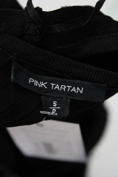 Pink Tartan Womens Stripe Textured Rib Back Zipped Drop Waist Dress Black Size S