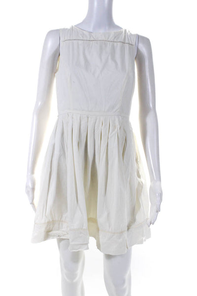 Shoshanna Womens Cotton Mesh Textured Sleeveless Zip Pleated Dress White Size 4