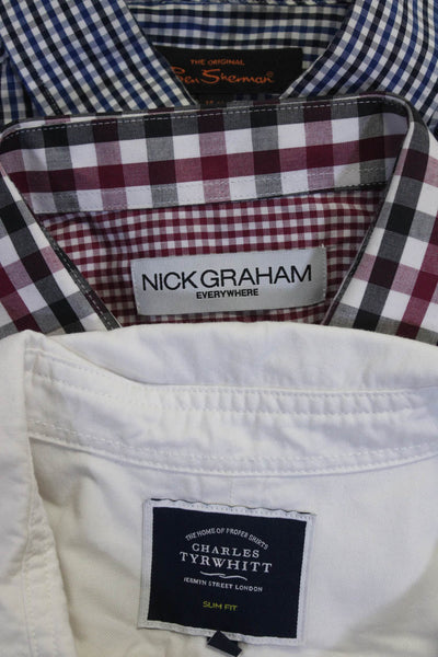 Charles Tyrwhitt Nick Graham Mens Buttoned Shirts White Red Blue Size M L Lot 3