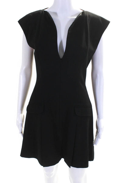Black Halo Women's V-Neck Short Sleeves Slit Hem Mini Dress Black Size 6
