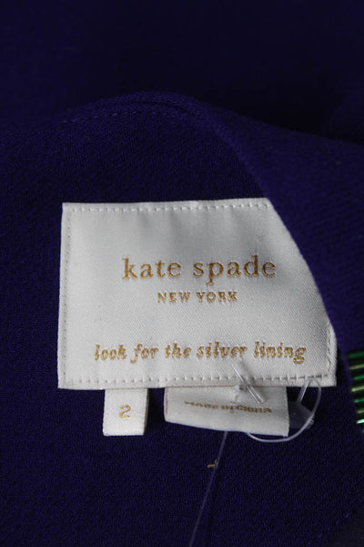 Kate Spade Women's Scoop Neck Short Sleeves Embellish A-Line Mini Dress Purple 2