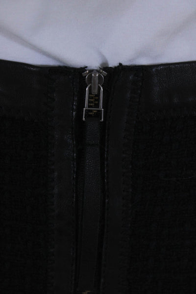 Rebecca Taylor Womens Woven Fringed Leather Trim Mini Pencil Skirt Black Size 0