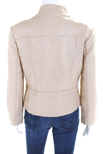 Pasha & Jo Women's Leather Hip Length Motorcycle Jacket Beige Size XS