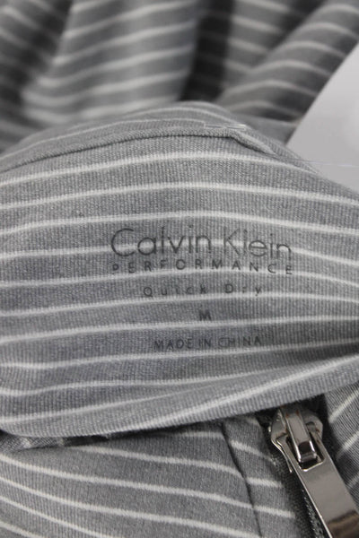 Calvin Klein Women's Lightweight Striped Mock Neck Zip Jacket Gray Size M