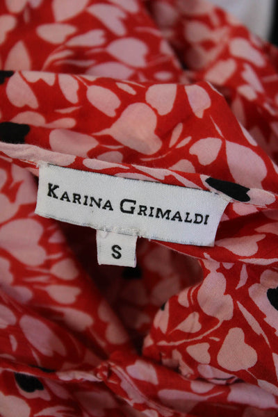 Karina Grimaldi Womens Heart Print Key Hole Neck Shirt Red Pink Size Small