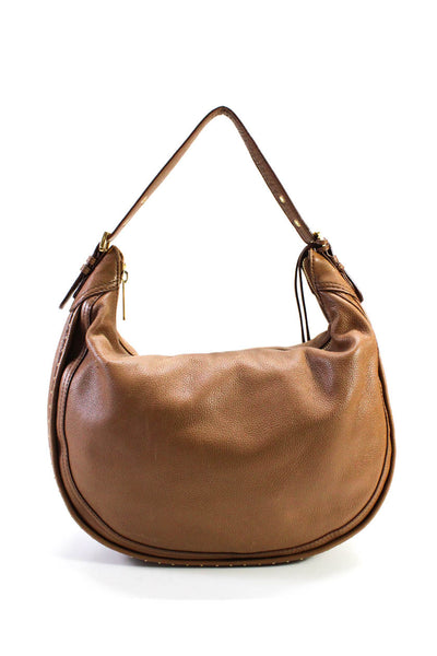 Michael Michael Kors Womens Leather Gold Tone Studded Shoulder Handbag Brown