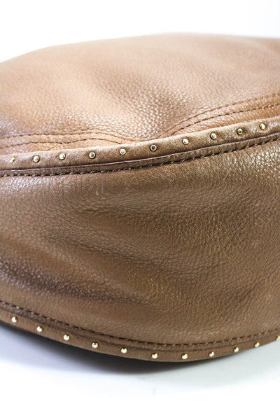 Michael Michael Kors Womens Leather Gold Tone Studded Shoulder Handbag Brown