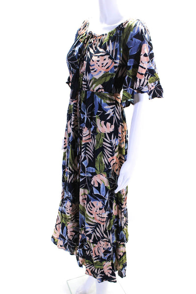 Label Of Love Womens Floral Print A Line Maxi Dress Navy Blue Size Small