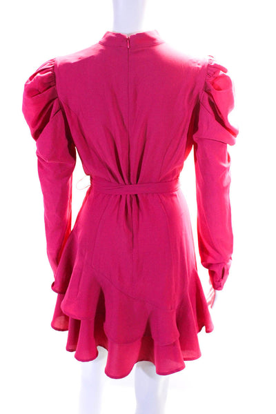 Akira Black Label Womens Ruffled Belted A Line Dress Pink Size Medium