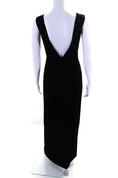 Raquel Diniz Women's Velvet Plunge Mesh Panel High Slit Gown Black Size 40