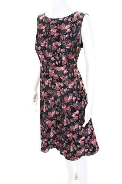 Etro Womens Floral Satin Jacquard Midi Fit & Flare Dress Black Pink Size IT 48