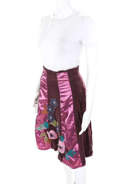 Epleago Women's Corduroy Patchwork Midi Flare Skirt Purple Size M